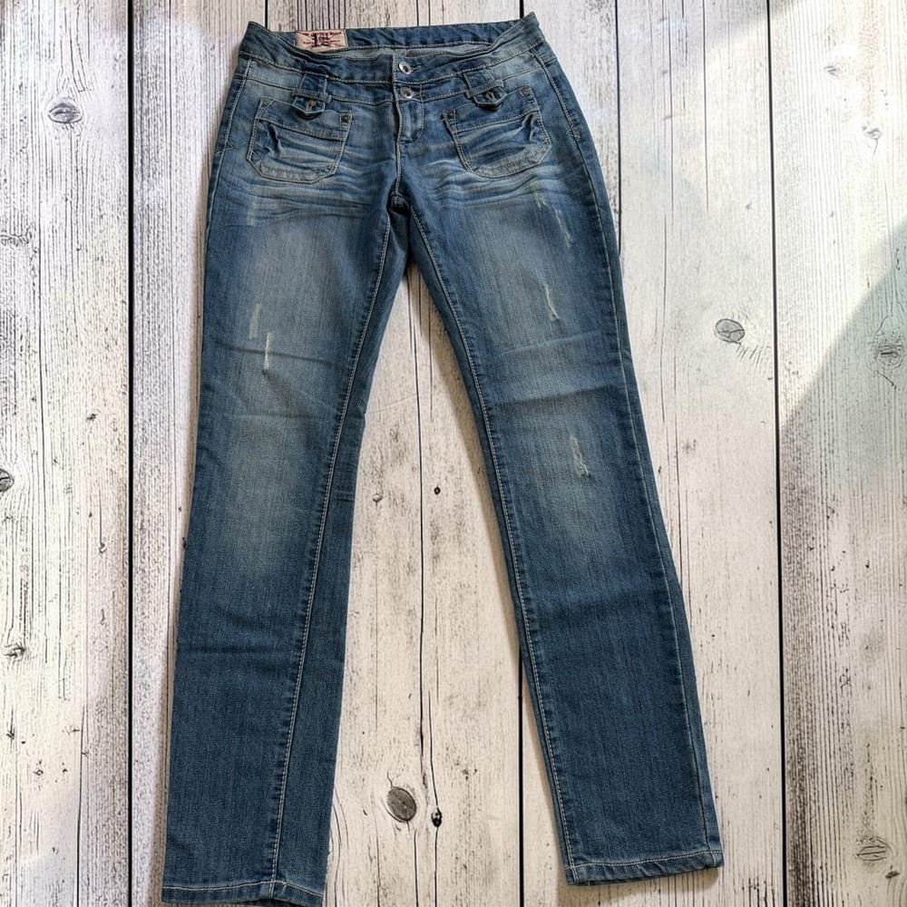 1st Kiss Womens Skinny Jeans Medium Wash Low Rise Double Button Juniors 11